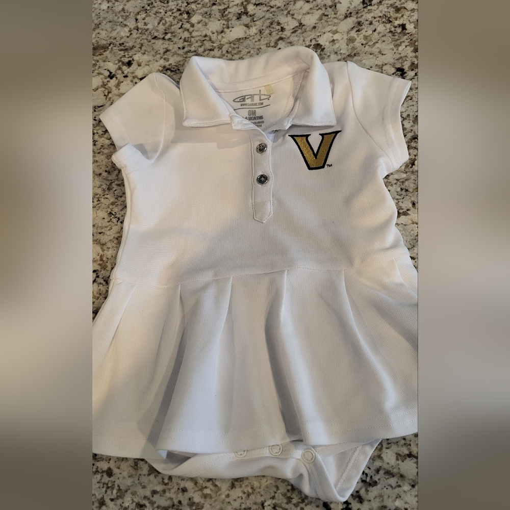 Garb White Baby Polo Dress with Vanderbilt University Logo.  Preppy. Tennis. EUC